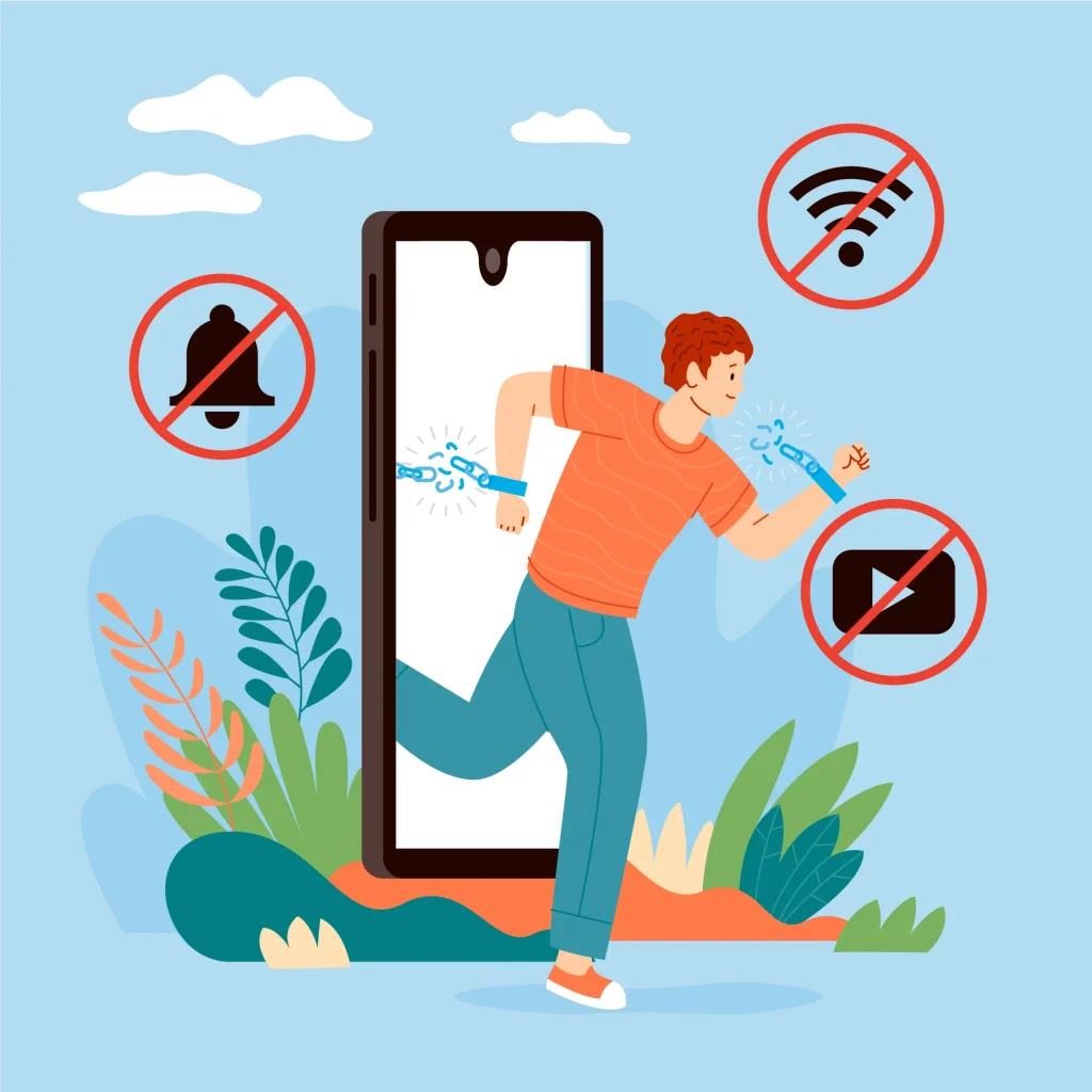 Hand drawn flat design digital detox illustration