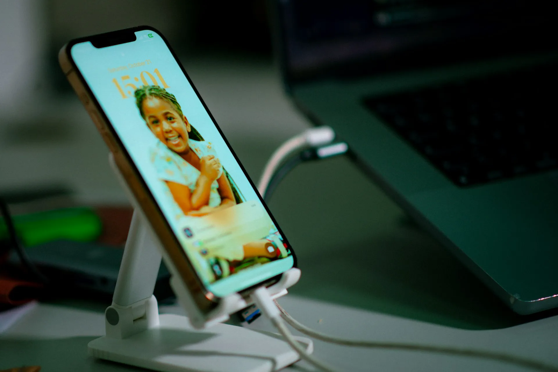 a-cell-phone-is-plugged-into-a-charger